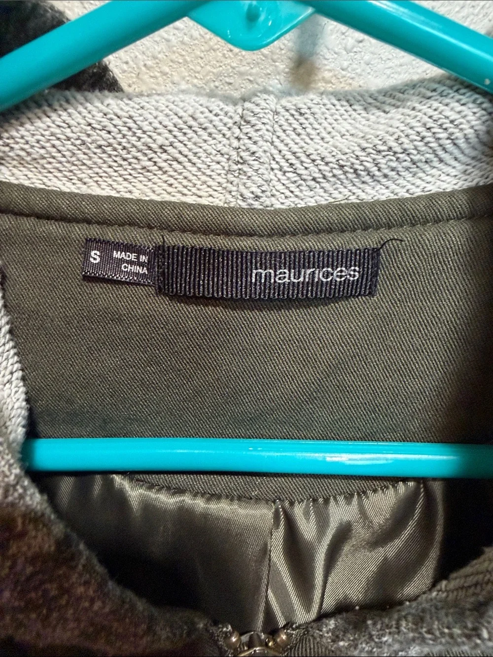 Maurices Quilted Olive Green Jacket with Gray Sleeves